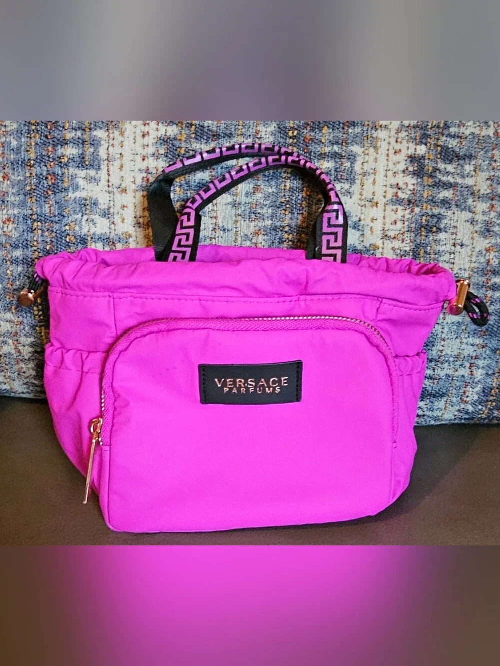 Versace Pink Branded GWP Cosmetic Tote with Greek Key Handles